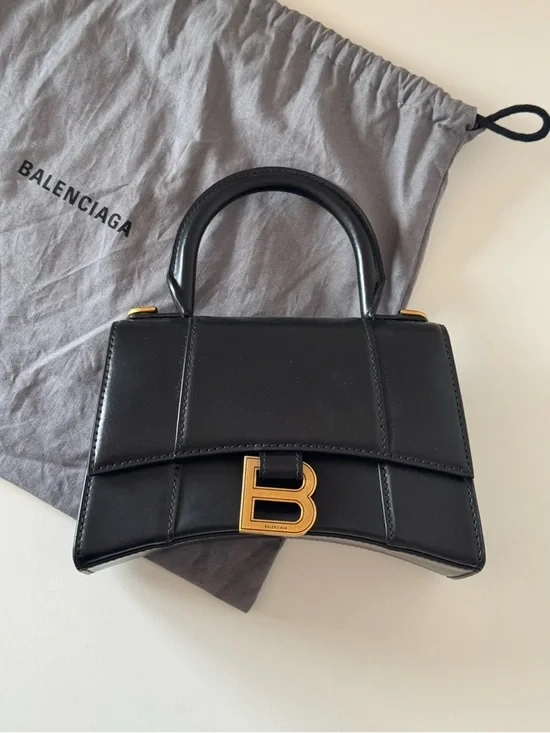 Balenciaga Black Top Handle Hourglass Satchel with Gold 'B' - Picture 2 of 8